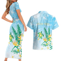Personalised 2025 Aloha Hawaii Couples Matching Short Sleeve Bodycon Dress and Hawaiian Shirt Tropical Flowers And Honu LT05 - Polynesian Pride