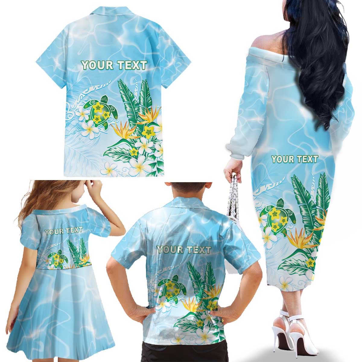 Personalised 2025 Aloha Hawaii Family Matching Off The Shoulder Long Sleeve Dress and Hawaiian Shirt Tropical Flowers And Honu LT05 - Polynesian Pride