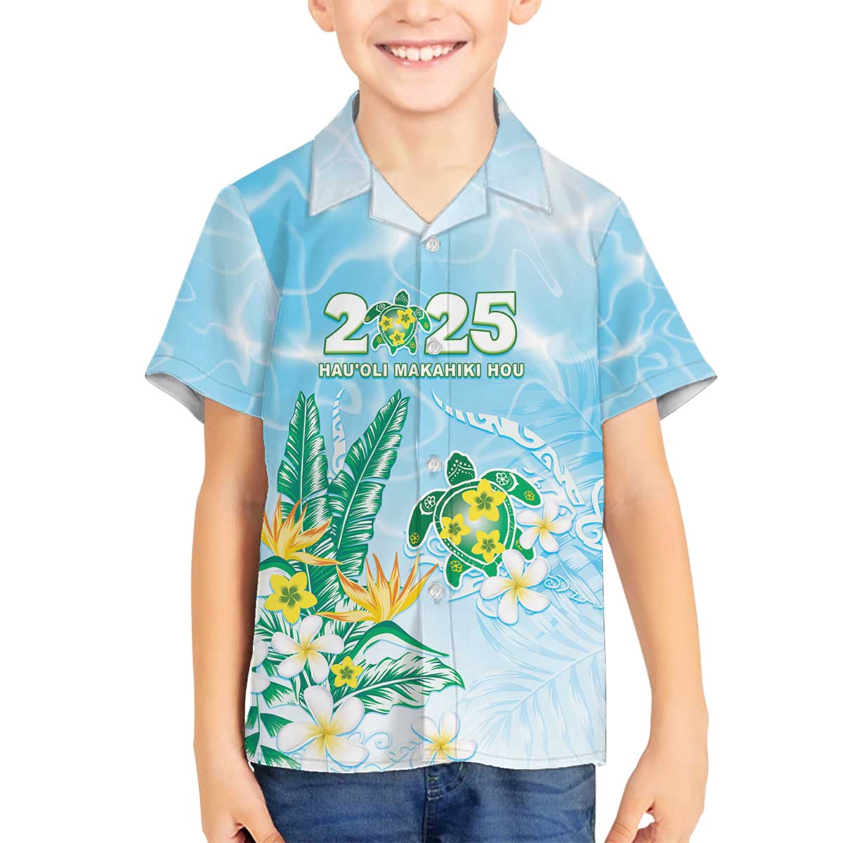 Personalised 2025 Aloha Hawaii Family Matching Off The Shoulder Long Sleeve Dress and Hawaiian Shirt Tropical Flowers And Honu LT05 Son's Shirt Blue - Polynesian Pride