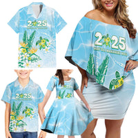Personalised 2025 Aloha Hawaii Family Matching Off Shoulder Short Dress and Hawaiian Shirt Tropical Flowers And Honu LT05 - Polynesian Pride