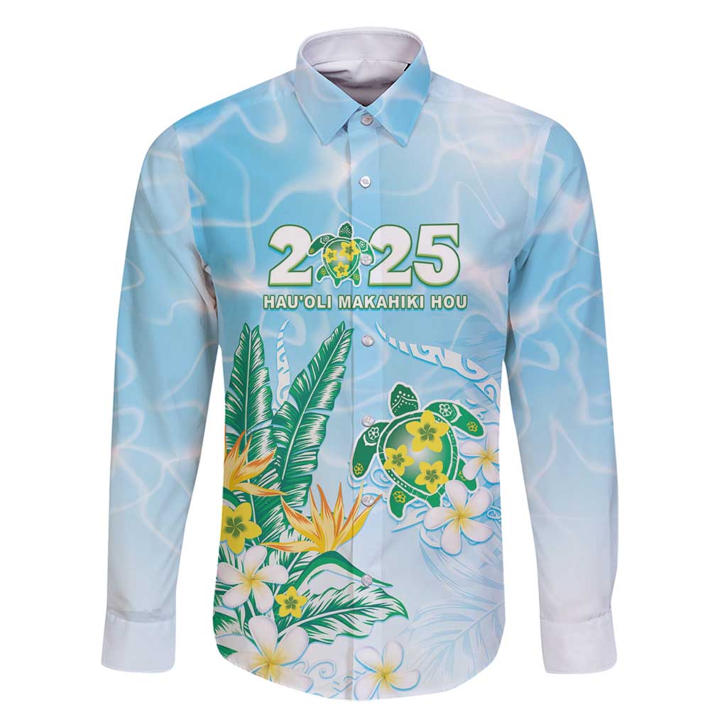 Personalised 2025 Aloha Hawaii Family Matching Off Shoulder Short Dress and Hawaiian Shirt Tropical Flowers And Honu LT05 Dad's Shirt - Long Sleeve Blue - Polynesian Pride