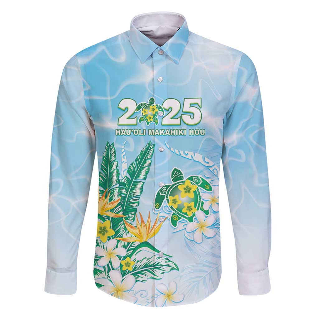 Personalised 2025 Aloha Hawaii Family Matching Puletasi and Hawaiian Shirt Tropical Flowers And Honu LT05 Dad's Shirt - Long Sleeve Blue - Polynesian Pride