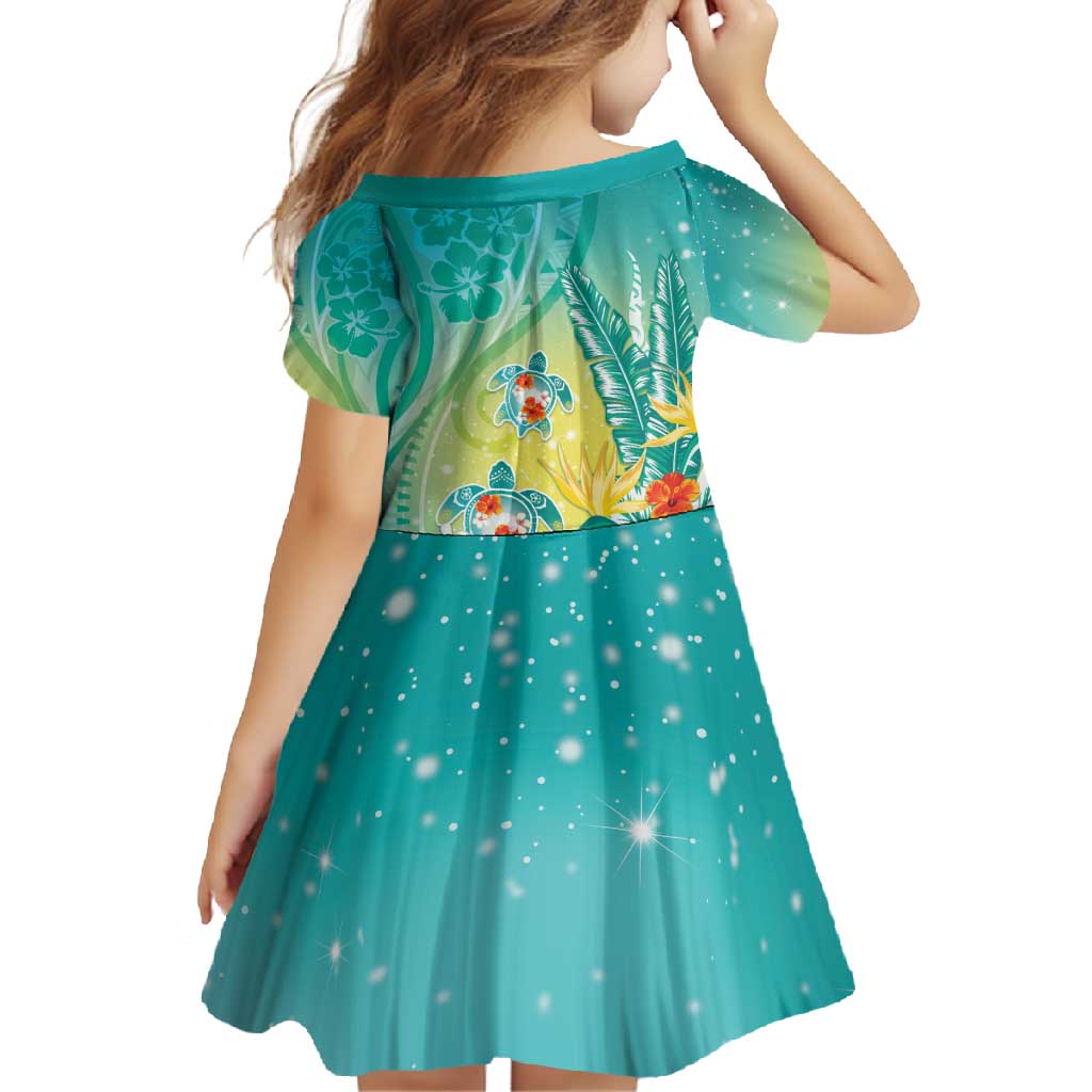 Hawaii Honu Family Matching Tank Maxi Dress and Hawaiian Shirt Tropical Flowers Turquoise Gradient