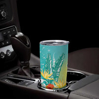 Hawaii Honu Tumbler Cup Tropical Flowers Turquoise Gradient