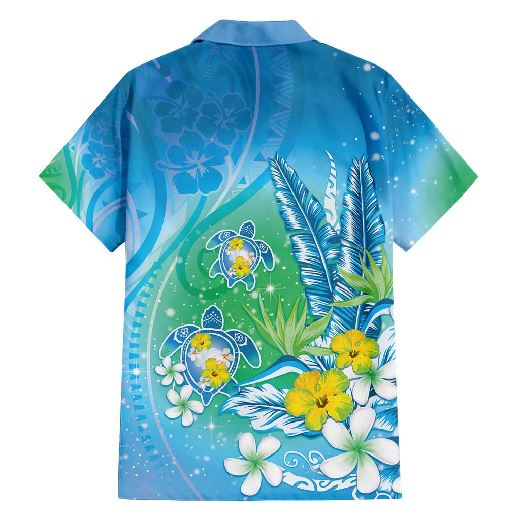 Hawaii Honu Family Matching Tank Maxi Dress and Hawaiian Shirt Tropical Flowers Blue Gradient