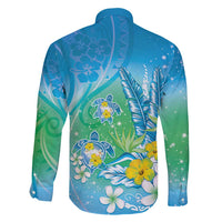 Hawaii Honu Family Matching Tank Maxi Dress and Hawaiian Shirt Tropical Flowers Blue Gradient