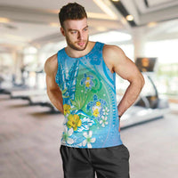 Hawaii Honu Men Tank Top Tropical Flowers Blue Gradient