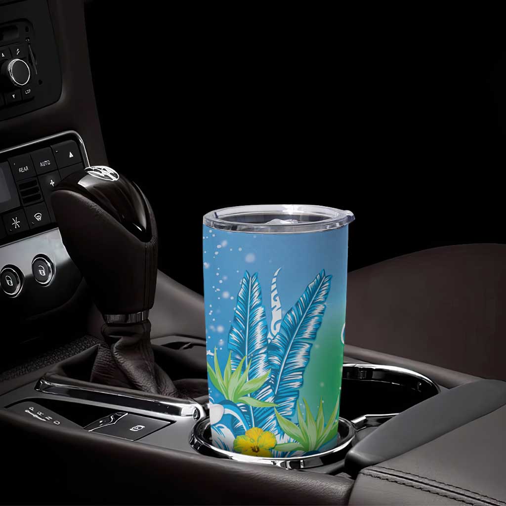 Hawaii Honu Tumbler Cup Tropical Flowers Blue Gradient