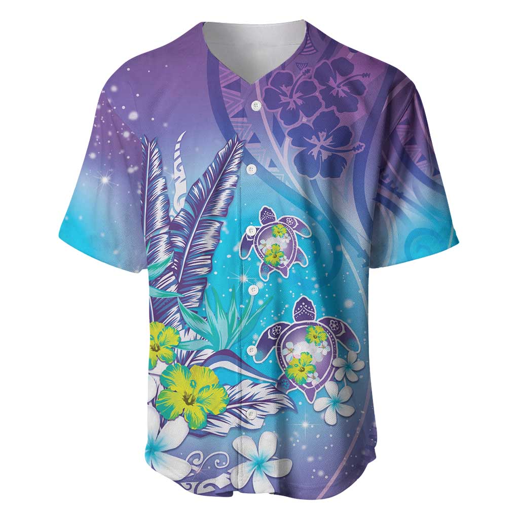 Hawaii Honu Baseball Jersey Tropical Flowers Purple Gradient LT05 Purple - Polynesian Pride
