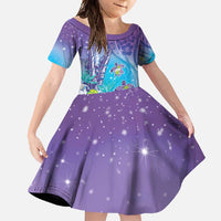 Hawaii Honu Family Matching Long Sleeve Bodycon Dress and Hawaiian Shirt Tropical Flowers Purple Gradient LT05 Daughter's Dress Purple - Polynesian Pride