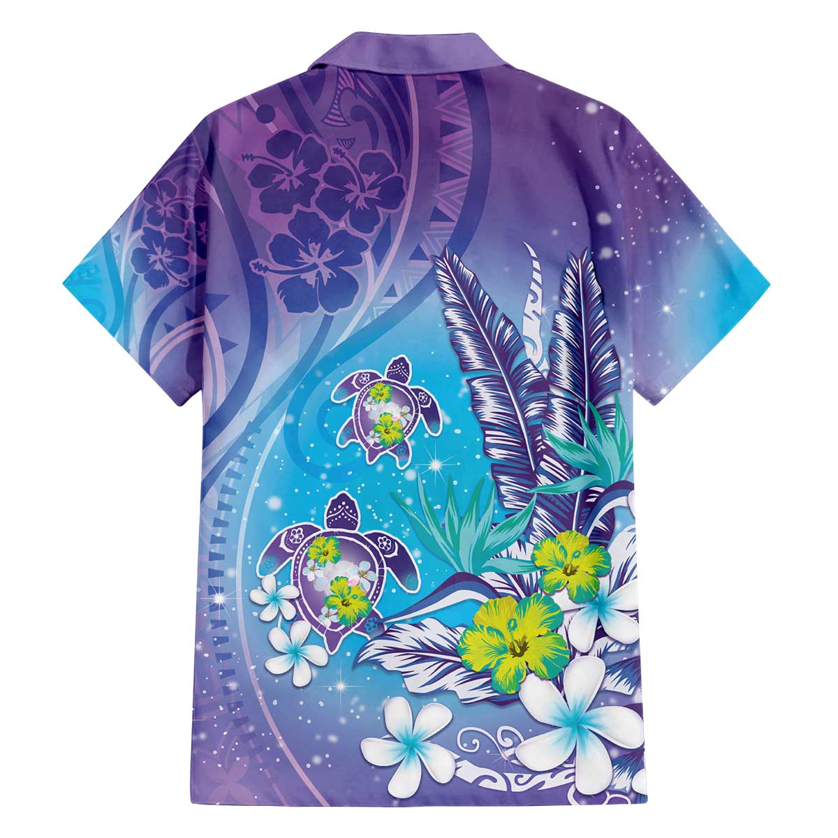 Hawaii Honu Family Matching Off The Shoulder Long Sleeve Dress and Hawaiian Shirt Tropical Flowers Purple Gradient LT05 - Polynesian Pride