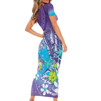 Hawaii Honu Family Matching Short Sleeve Bodycon Dress and Hawaiian Shirt Tropical Flowers Purple Gradient LT05 - Polynesian Pride