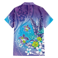 Hawaii Honu Family Matching Summer Maxi Dress and Hawaiian Shirt Tropical Flowers Purple Gradient