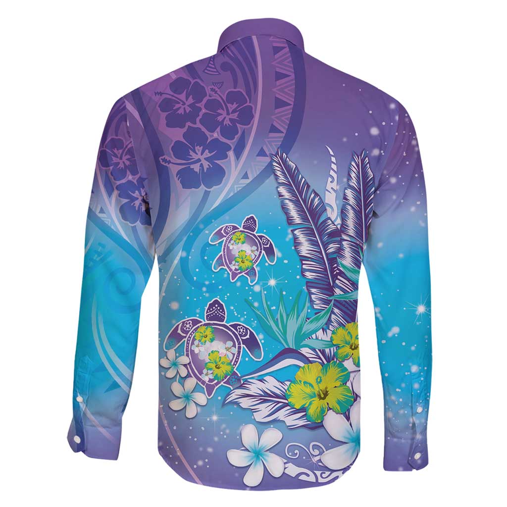 Hawaii Honu Family Matching Tank Maxi Dress and Hawaiian Shirt Tropical Flowers Purple Gradient