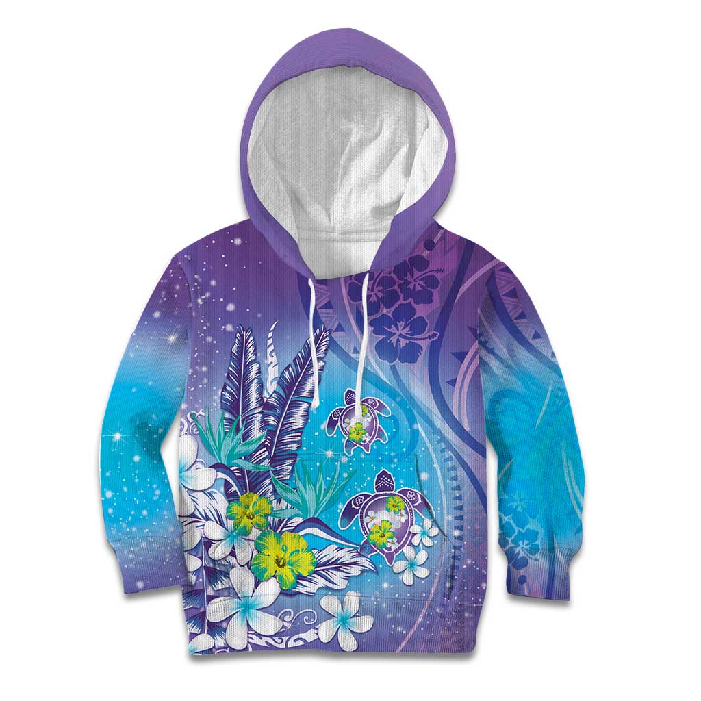 Hawaii Honu Kid Hoodie Tropical Flowers Purple Gradient LT05 Hoodie Purple - Polynesian Pride