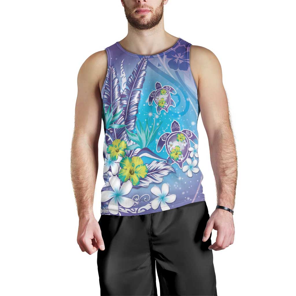 Hawaii Honu Men Tank Top Tropical Flowers Purple Gradient