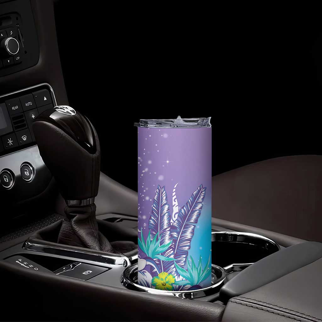 Hawaii Honu Skinny Tumbler Tropical Flowers Purple Gradient