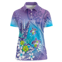 Hawaii Honu Women Polo Shirt Tropical Flowers Purple Gradient LT05 Female Purple - Polynesian Pride