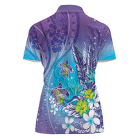 Hawaii Honu Women Polo Shirt Tropical Flowers Purple Gradient LT05 - Polynesian Pride