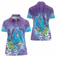 Hawaii Honu Women Polo Shirt Tropical Flowers Purple Gradient LT05 - Polynesian Pride