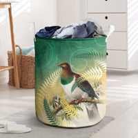 New Zealand Pigeon Kereru Laundry Basket Maori Fern Art Green Gradient - Polynesian Pride
