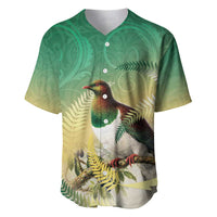 New Zealand Pigeon Kereru Baseball Jersey Maori Fern Art Green Gradient - Polynesian Pride