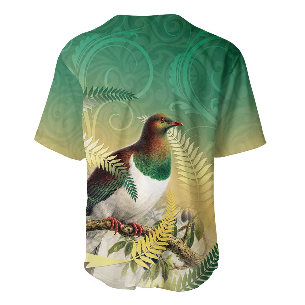 New Zealand Pigeon Kereru Baseball Jersey Maori Fern Art Green Gradient - Polynesian Pride
