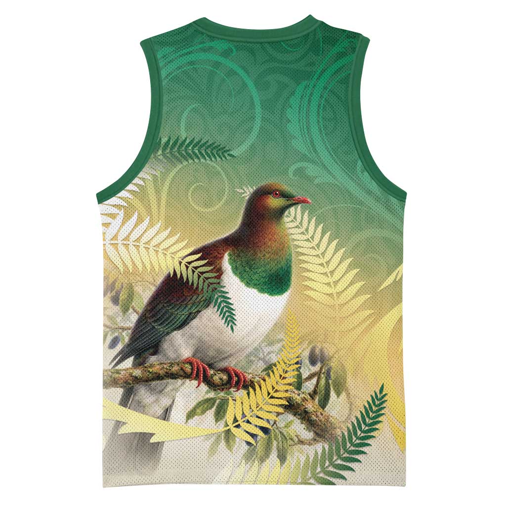 New Zealand Pigeon Kereru Basketball Jersey Maori Fern Art Green Gradient LT05 - Polynesian Pride