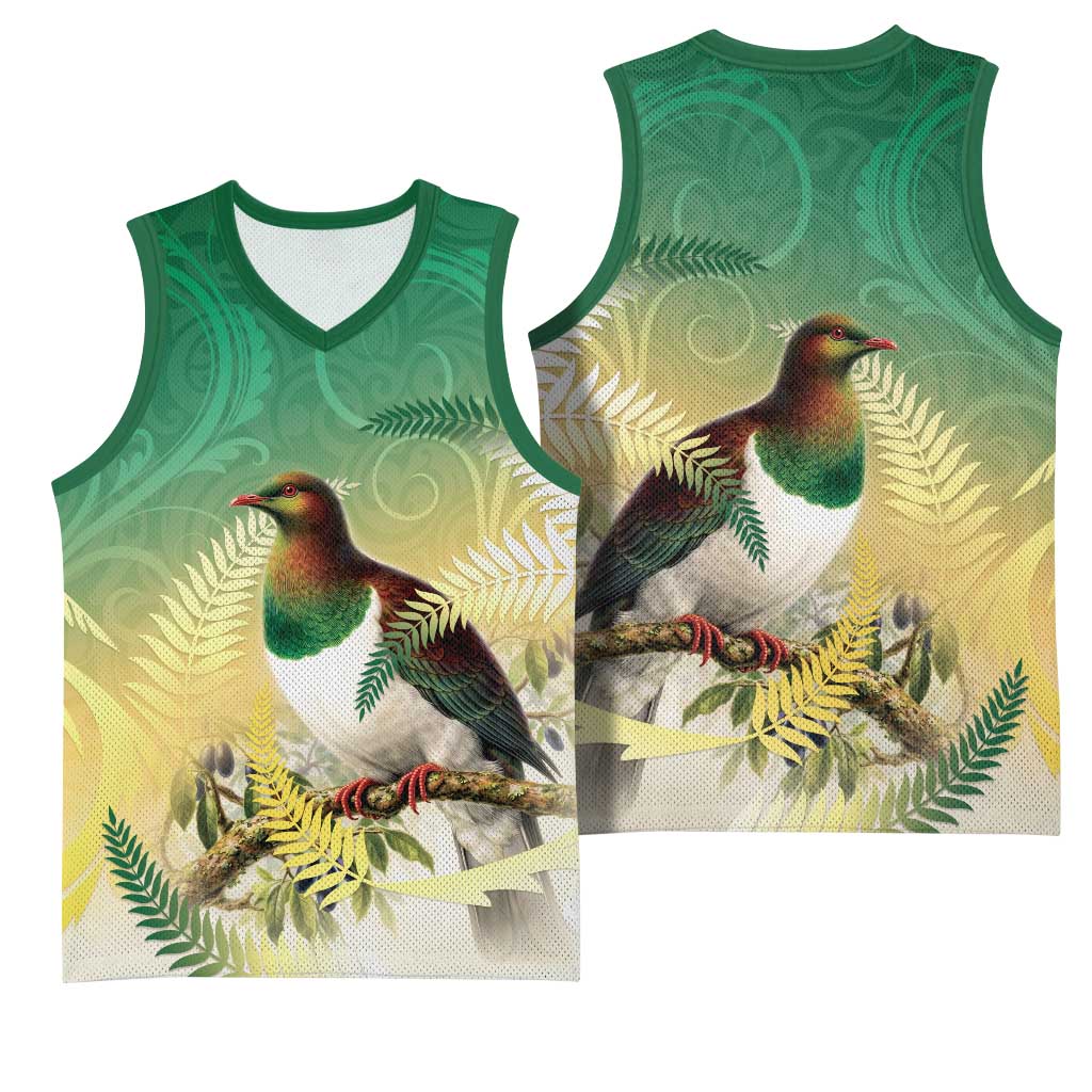 New Zealand Pigeon Kereru Basketball Jersey Maori Fern Art Green Gradient LT05 - Polynesian Pride