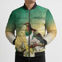 New Zealand Pigeon Kereru Bomber Puffer Jacket Maori Fern Art Green Gradient - Polynesian Pride