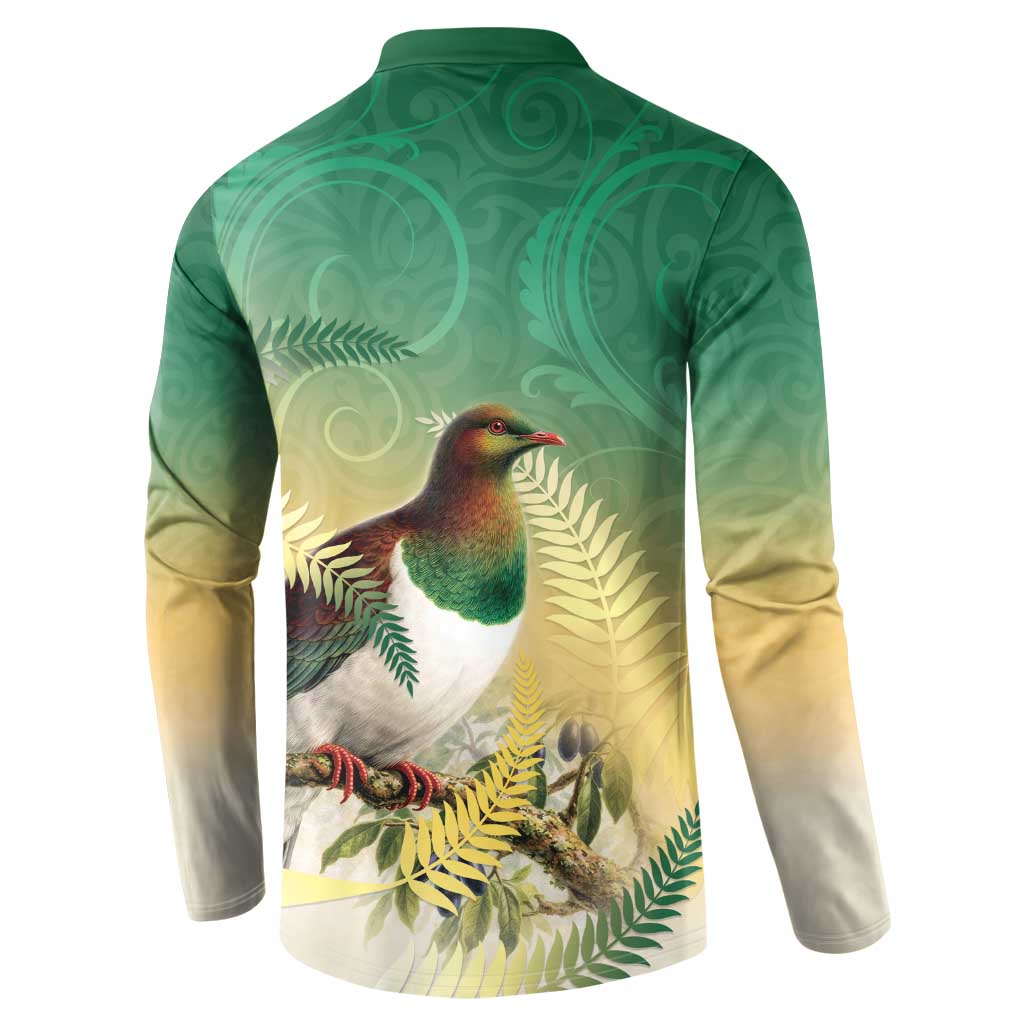 New Zealand Pigeon Kereru Button Sweatshirt Maori Fern Art Green Gradient - Polynesian Pride