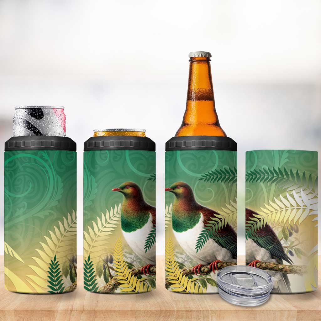 New Zealand Pigeon Kereru 4 in 1 Can Cooler Tumbler Maori Fern Art Green Gradient LT05 - Polynesian Pride