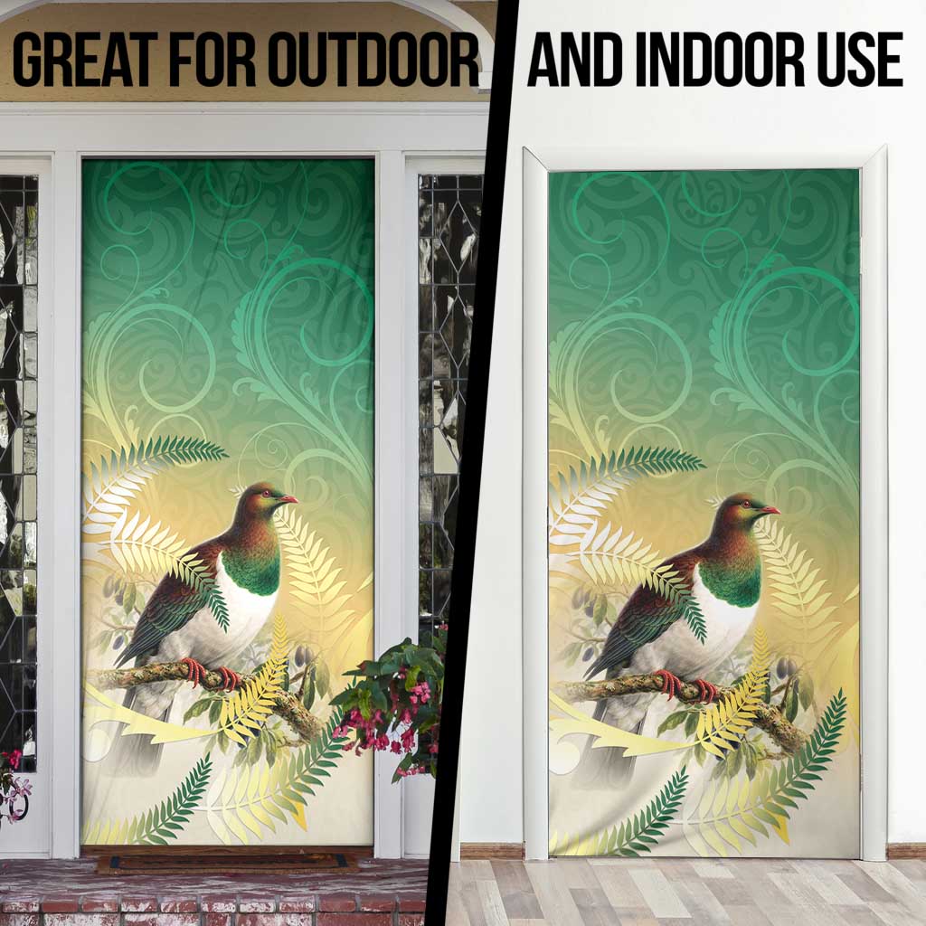 New Zealand Pigeon Kereru Door Cover Maori Fern Art Green Gradient LT05 - Polynesian Pride