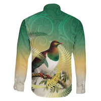 New Zealand Pigeon Kereru Family Matching Long Sleeve Bodycon Dress and Hawaiian Shirt Maori Fern Art Green Gradient LT05 - Polynesian Pride