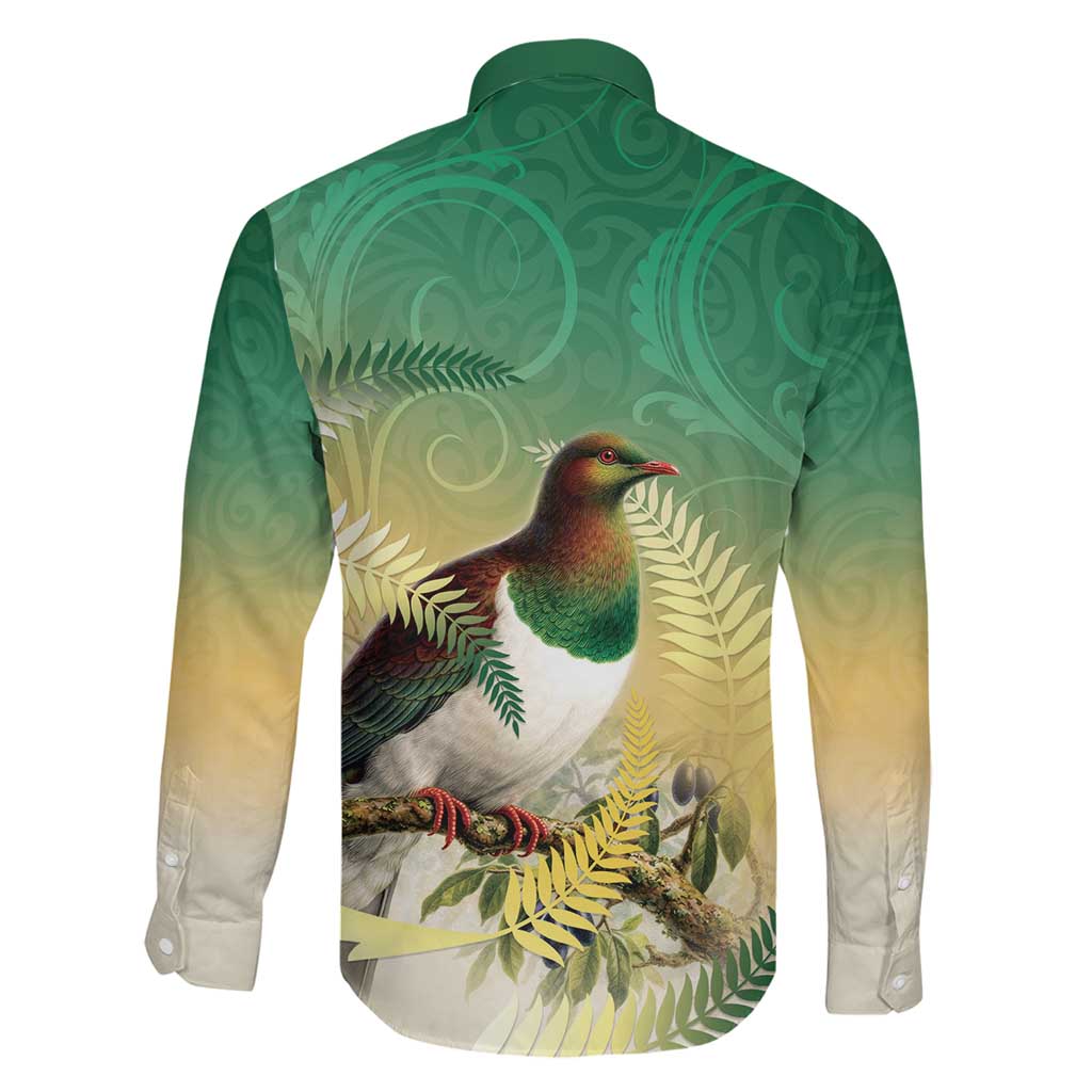 New Zealand Pigeon Kereru Family Matching Puletasi and Hawaiian Shirt Maori Fern Art Green Gradient LT05 - Polynesian Pride