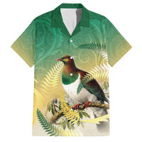 New Zealand Pigeon Kereru Family Matching Short Sleeve Bodycon Dress and Hawaiian Shirt Maori Fern Art Green Gradient LT05 Dad's Shirt - Short Sleeve Green - Polynesian Pride