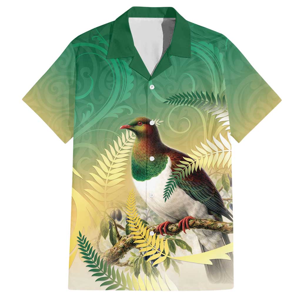 New Zealand Pigeon Kereru Hawaiian Shirt Maori Fern Art Green Gradient - Polynesian Pride