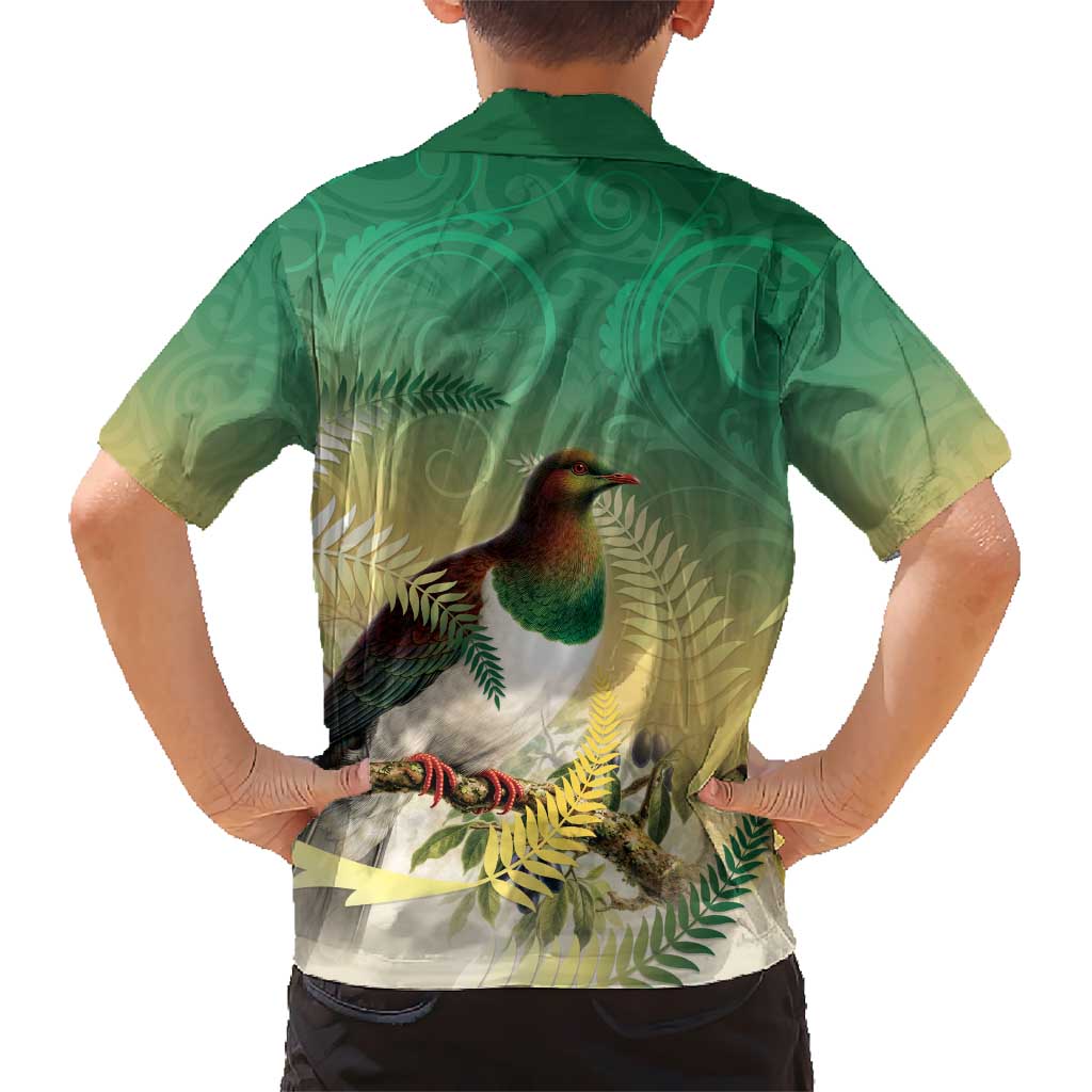 New Zealand Pigeon Kereru Hawaiian Shirt Maori Fern Art Green Gradient LT05 - Polynesian Pride