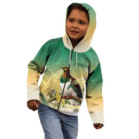 New Zealand Pigeon Kereru Kid Hoodie Maori Fern Art Green Gradient LT05 - Polynesian Pride