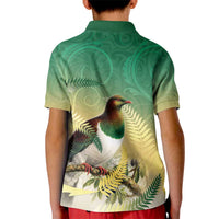 New Zealand Pigeon Kereru Kid Polo Shirt Maori Fern Art Green Gradient LT05 - Polynesian Pride