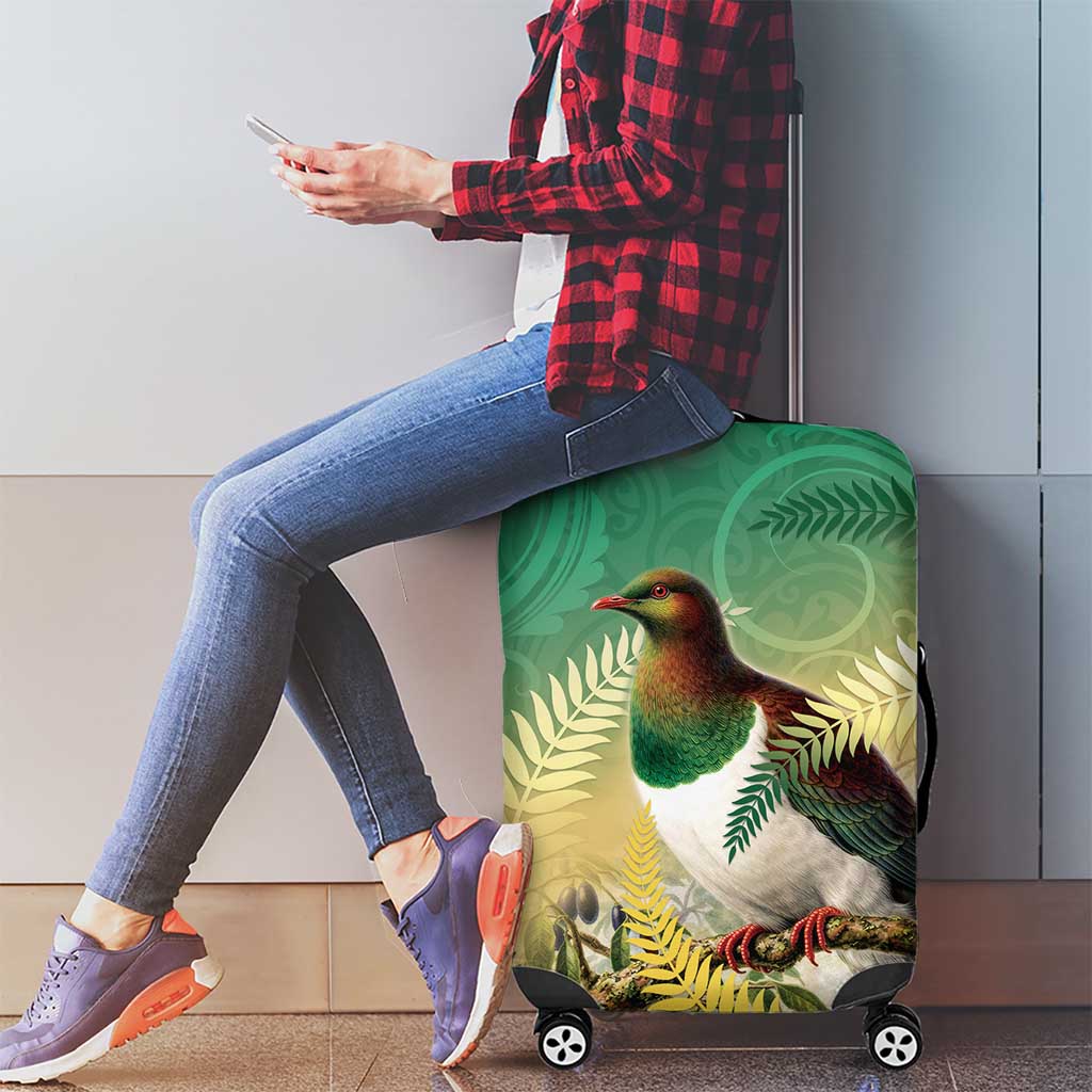 New Zealand Pigeon Kereru Luggage Cover - Maori Fern Art Green Gradient LT05 - Polynesian Pride