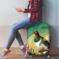 New Zealand Pigeon Kereru Luggage Cover - Maori Fern Art Green Gradient LT05 - Polynesian Pride