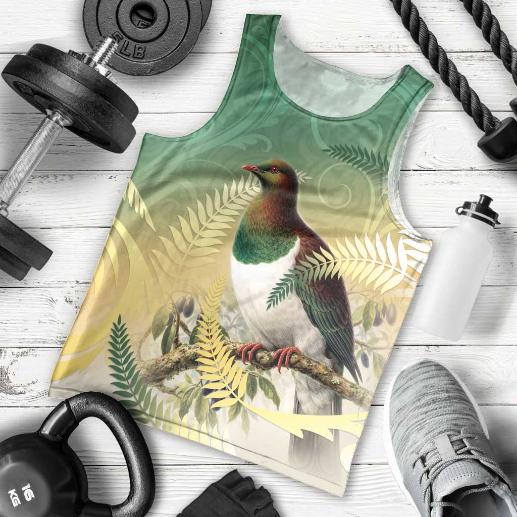 New Zealand Pigeon Kereru Men Tank Top Maori Fern Art Green Gradient - Polynesian Pride