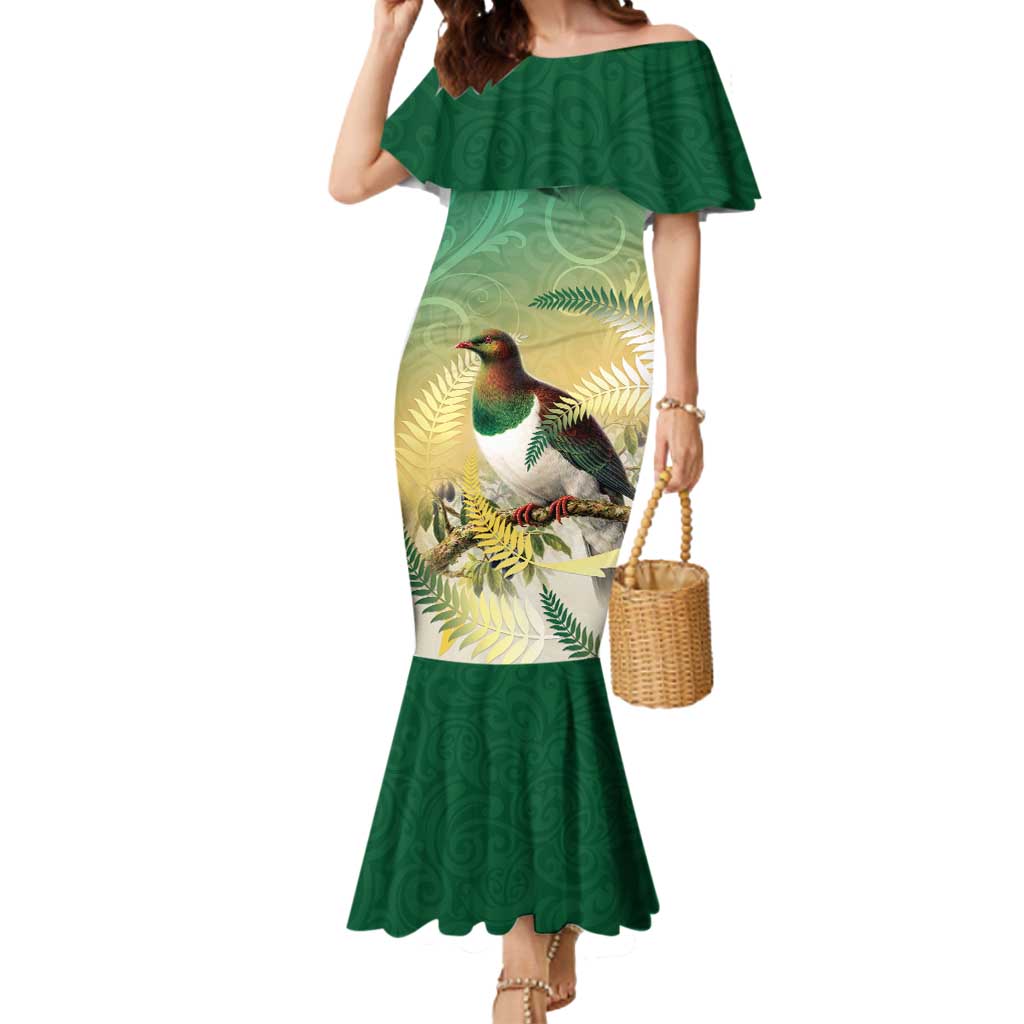 New Zealand Pigeon Kereru Mermaid Dress Maori Fern Art Green Gradient LT05 Women Green - Polynesian Pride