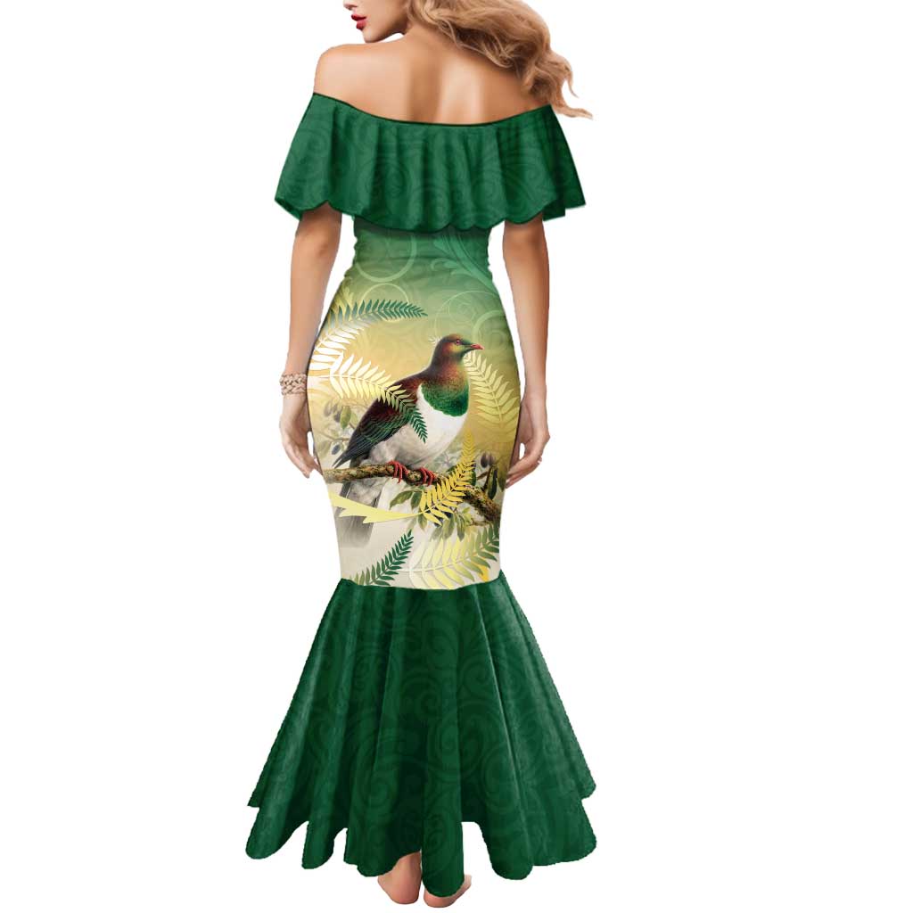 New Zealand Pigeon Kereru Mermaid Dress Maori Fern Art Green Gradient LT05 - Polynesian Pride