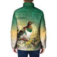 New Zealand Pigeon Kereru Padded Jacket Maori Fern Art Green Gradient - Polynesian Pride