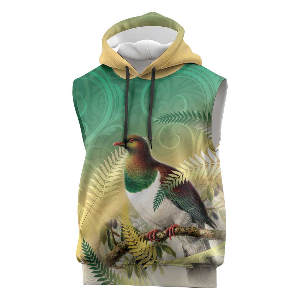 New Zealand Pigeon Kereru Sleeveless Hoodie Maori Fern Art Green Gradient LT05 Green - Polynesian Pride