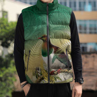 New Zealand Pigeon Kereru Sleeveless Puffer Jacket Maori Fern Art Green Gradient - Polynesian Pride