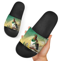 New Zealand Pigeon Kereru Slide Sandals Maori Fern Art Green Gradient - Polynesian Pride