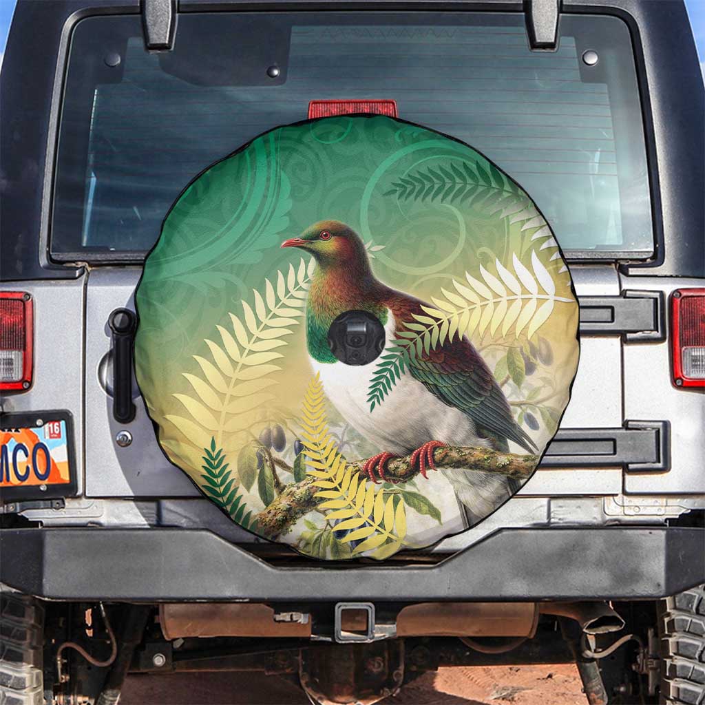 New Zealand Pigeon Kereru Spare Tire Cover Maori Fern Art Green Gradient LT05 Green - Polynesian Pride